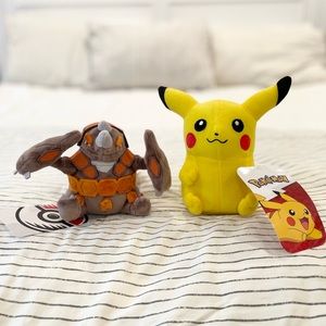 Pokémon Rhyperior and Pikachu Mini Plush Lot